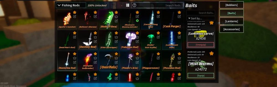 Account With 100% Rods Unlock ( The Deep Update All Unlock , Masterline Rod, 4 Harpoons, God Breaker )