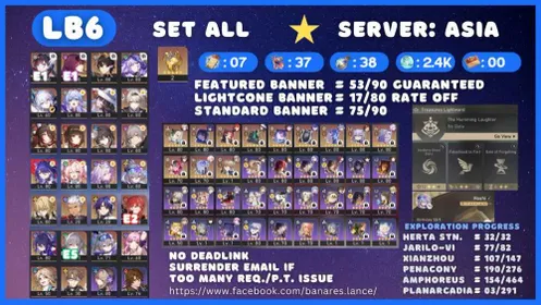 [ASIA LB6] TL70 E1 Hysilens with E1 Kafka + Firefly + SW999 + Castorice + Archer + Acheron Account