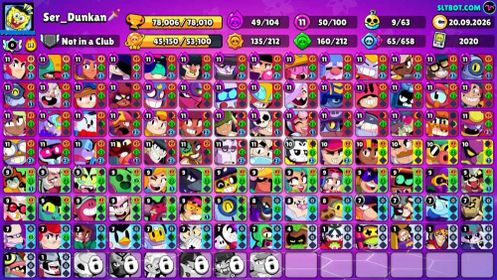 78K Trophies LVL179 | 100/107 Brawlers | 50 Max Brawlers - 41 Hypercharges | 312 Skins | 970 Pins | 495 Icons | 252 Sprays