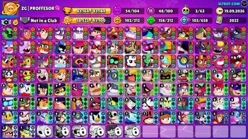 83K Trophies LVL37 | 100/107 Brawlers | 48 Max Brawlers - 34 Hypercharge | 292 Skins | 903 Pins | 501 Icons | 269 Sprays