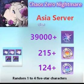 Asia|Crystal×39000+Rescue Anchor×215+Signal Amplification Anchor×124+Selector Combatant Ticket×3+Companion Selector Ticket×2+Random 1 to 4 five-star characters|Fast Delivery