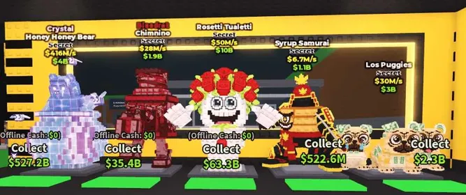 5 Qty is Total of (Rosetti Tualetti $50M/s + Bloodrot Chimnino $28M/s + Los Puggies $30M/s + Crystal Honey Honey Bear $416M/s + Syrup Samurai 6M/s) - Steal a Brainrot Fast Delivery