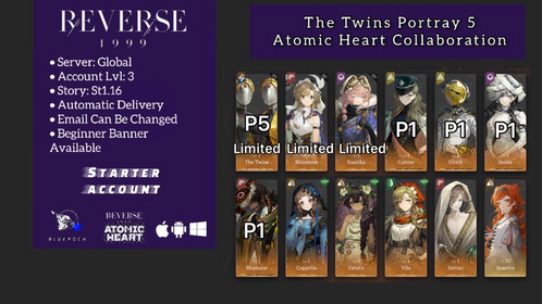 Global | Lvl 3 | 6 ☆: P5 The Twins (+4☆Nora) + Rhiannon + Nautika + P1 Ulrich+P1 Corvus+P1 Shamane+P1 Isolde+4x6☆  | ST1-16 | Novice Banner available | #r024