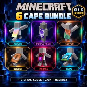 🔥 Minecraft 6-Cape Code Bundle | Purple Heart + Aurora + Menace + Home + Builder + Copper | Java + Bedrock | TikTok & Twitch Drops | Digital Code/Key