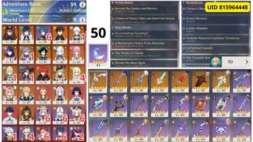 179785[Asia]AR59:Female +Raiden Shogun R1+Hu Tao R1+Ayaka C1+Shenhe R1+Yelan+Zhong li+Venti+Varka+Varesa+Navia+Yae Miko+Citlali
