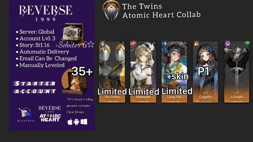 Global | Lv.3 | 6 ☆: The Twins +Rhiannon+Liang Yue(+skin)+P1 Coppélia+A-Lnight+35 Unilog+ Selector 6☆ | 1.16 | #rv038