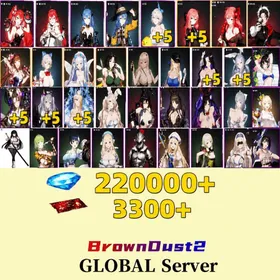[GLOBAL]220000 Diamonds+Noble Flame Ikaruga+ Beachside Angel Teresse（+5）+Esteemed Adventurer Eris +Respected Master Roxy+Your Very Own Cat Eris +Emerging Desire Roxy+Orcbolg Goblin Slayer+Supreme God Archbishop Sword Maiden+Earth Mother Believer Priestess +Daughter of Starwind High Elf Archer+Pure White Blessing Refithea+Water Park Queen Wilhelmina+Hedonist Liberta+Dream Bride Eclipse（+5）+Daydream Bunny-Murphyia（+5）+Summer Vacation Dalvi（+5）+Stray Cats Rou+Frozen Queen Wilhelmina（+5）+Dark Saintess Liberta（+5）+B-Rank Idol Helena+Homunculus Lathel +Medical Club Teresse+Adventurer of the Unknown Diana+New Hire Nebris+Innocent Bunny Tyr+Celebrity Bunny Loen +Masquerade Bunny Celia+Nightmare Bunny Eclipse +Dancing Snowflake Yumi+Fist of Conviction Yozakura+Gentle Destroyer Yomi+Kind Ruthlessness Hikage+Ocean Vanguard Luvencia+Pool Party Justia+Pool Party Scheherazade| Single draw coupon:3300+ |5★ Recruitment Ticket*8 +|5★ Draw Ticket*10|random 100-200 five-star clothing+ 120-160 UR weapons|4,400 pulls|[Fast delivery] BrownDust 2 Account BDust 2