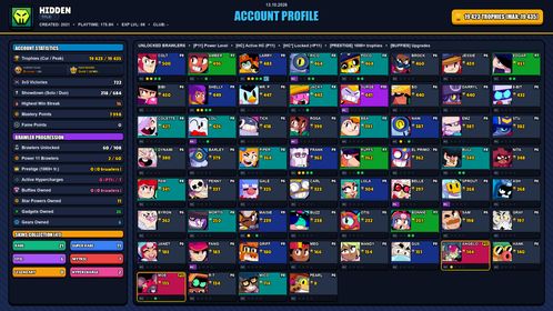 GEMS SPENT 3569 💙 19k TROPHY 💙 41 SKINS 💙 GODZILLA BUZZ 💙 RED GODZILLA BUZZ 💙 SQUAD BUSTER SHELLY 💙 CLASSIC DYNAMIKE 💙 ROGUE MORTIS 💙 MARIPOSA PIPER 💙 MEGA BOX DARRYL 💙 OMEGA BOX DARRYL 💙 SCARLET PALADIN SURGE 💙 SHARKTOOTH COLT 💙 60 BRAWLERS 💙 2 MAX