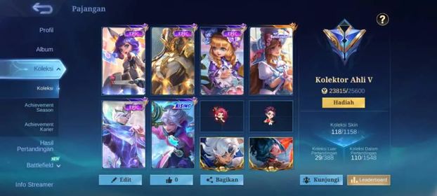 EX 412|LV 27|HERO 84|SKIN 118|EXPERT V|1 MAX EMBLEM|FLORYN SANRIO|LOLITA RISING|VALE GAARA|RAFAELA SABER|SABER SABER SQUAD|NANA EPIC|ALPHA EPIC|9 STARLIGHT|
