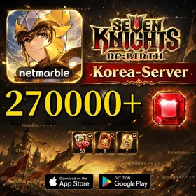 Korea server|270000+ Rubies + 1500 Summon Tickets + 700 Pet Summon Tickets + 40–60 Legendary Characters|50 Selectable Limited Heroes + Selectable Teo + 7 Seven Knights Scrolls|Seven Knights Re:birth