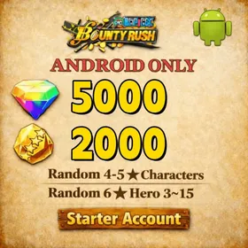 Global[ANDROID/Only][5000-5200RD][1700 -2000 GF]+60+ Random 4-5 Star Characters+Random 6 Star Character 3-15[Fast delivery][Beginner Account]|ONE PIECE Bounty Rush