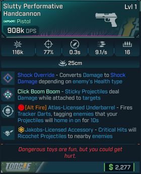 ⭐[MODDED] L1 HANDCANNON (SHOCK CONVERT) - 908K DPS - 77% ACCURACY - 9.1 FIRE RATE - 0.3S RELOAD - RICOCHET - TRACKER DARTS⭐