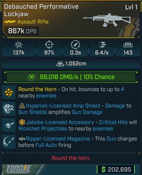⭐[MODDED] L1 LOCKJAW - 867K DPS (+68K CORROSIVE DMG/S) - 97% ACC - 0.3s RELOAD - 6.4/s F.RATE - 143 MAG - RICOCHET - RIPPER MAG⭐