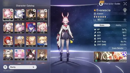 Asia|TL 67|1 GC|18 Limited|(Acheron,Archer,Saber)+Sign Evanescia,YaoGuang,Cyrene,Hyacine,Sparxie Etc|Male MC|Take Mail|HSR8574
