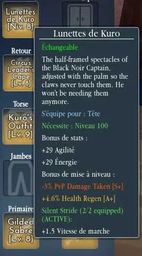 Kuro spectacle +8 ( 4,6% Health Regen, -3% PvP Damage taken )  - Grand blue