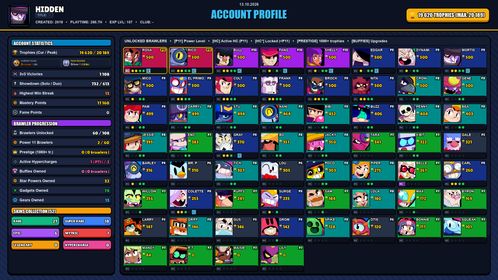 GEMS SPENT 3298 💙 20k TROPHY 💙 52 SKINS 💙 SQUAD BUSTER SHELLY 💙 DARK ANGEL COLT 💙 GUARD RICO 💙 COACH MIKE 💙 CLASSIC DYNAMIKE 💙 EL DRAGÓN ROSADO 💙 OMEGA BOX DARRYL 💙 TOUCHDOWN BULL 💙 BARBARIAN KING BULL 💙 RICOCHET 💙 PYRO SPIKE 💙 60 BRAWLERS 💙 2 MAX