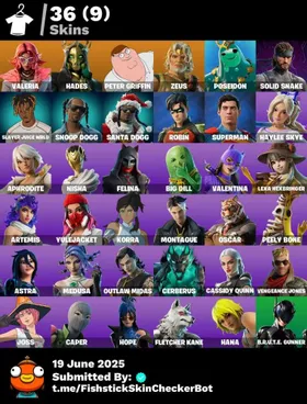 [PC/PSN/XBOX] 36 Skins | Hades | Zeus | Peter Griffin | Snoop Dogg | Superman | Robin | 700 VB | FN28