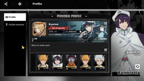 Nuverse SEA|Lv.59|8 SSR 4 Sign(Ichigo [Bankai,DZ],Byakuya,Yoruichi,Tosen,Bambietta,Komamura,Toshiro)+Stamp| Log Google| BSR181B