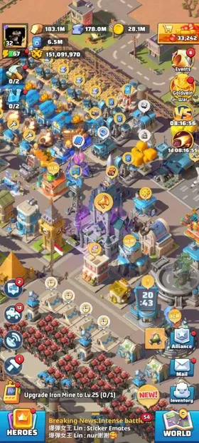 LW141 | All Platfrom | 155M Power | VIP 13 | HQ 32 | S1162 | 18UR Heroes | 36,5M Squad | Castle Skins | Weekly and Moonthly Pass Voucher | 33K Gems