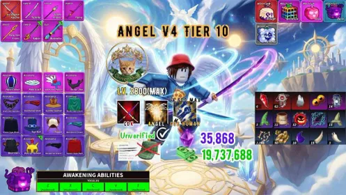 Blox Fruits 🍈| MAX LVL 2800 + Angel V4 Tier 10 + CDK + Godhuman / Dark awakened | Dough Fruit | Unverified | Instant Delivery ✅