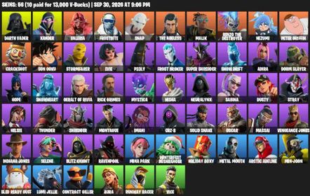 [PC/PSN/XBOX] 56 skins | Darth Vader | Xander | Valeria | Frostbite | Snap | The Ageless | Malik | Renzo the Destroyer | Nezumi | Peter Griffin | 500 VB