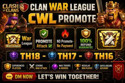 CWL Promote Service 15 Vs 15🔥GOLD LEAUGE TO CRYSTAL LEAGUR🔥TH16–TH18🔥PROFESSIONAL ATTACK🔰No Promote, No Payment⚡100% Refund Guarantee Available✅