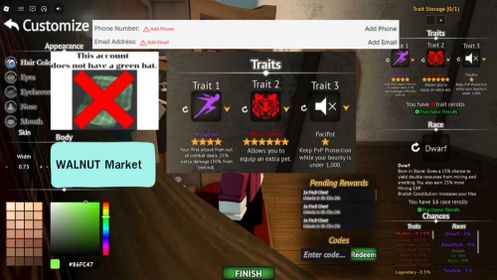 Account Starter | Trait Mythic Beast Tamer 0.15% | Race Dwarf| Grand Blue | Roblox