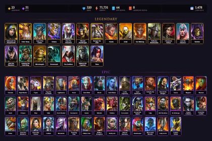 [STARTER]Geomancer+Tatsu+Aleksandr+Elder Skarg+Scyl+Deliana+Visix+Deathknight+Boragar+Ronda+Artak+Wukong+Rathalos+Adelyn+50Epics