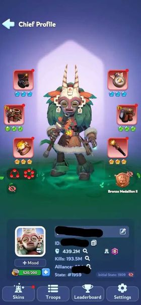 3 - FC 8 | Power 439M  | 38 Hero | VIP 11 | 26 Skin | 2 Helios | 1k Mythic Shard | 820k Gems | INSTANT DELIVERY!