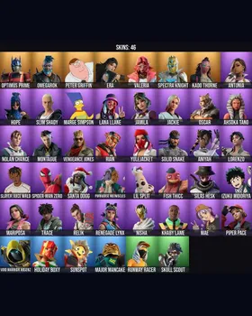 46 Skins Slim Shady ⭐️ Lana Llane ⭐️ Spider-Man Zero ⭐️ Purradise Meowscles ⭐️ Slayer Juice WRLD ⭐️ Optimus Prime ⭐️ Izuku Midoriya ⭐️ Omegarok ⭐️ Peter Griffin ⭐️ Era ⭐️ Valeria ⭐️ Spectra Knight ⭐️ Kado Thorne ⭐️ Antonia ⭐️ Hope ⭐️ m246769255
