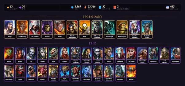 [STARTER]Martyr+Geomancer+Wukong+Ezio+Skeletor+Ronda+Deathknight+Artak+Dorothy Gale+Vallaryn the Equalizer+Xenomorph+29Epics