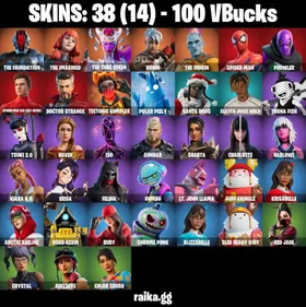 [PC/PSN/XBOX] 38 skins | STW | Spider-Man | Juice WRLD | Santa Dogg | The Foundation | Doctor Strange | Prowler | The Origin | Tsuki 2.0 | Spider-Man (No Way Home) #303