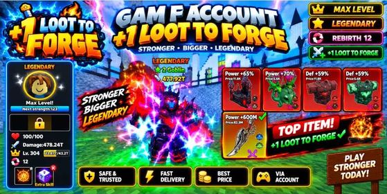 +1 LOOT TO FORGE ROBLOX STARTER ACCOUNT | MAX LEVEL | LEGENDARY | POWER 708M+ | REBIRTH 12
