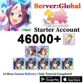 DLC64【Global: Server】46000+Carats+ Kitasan x5 + Fine Motion + Super Creek+SSR Guaranteed Make Debut Tictet×0+3★Voucher×1+Rainbow Uncap crytal x1]Starter Account/ iOS/Android/Uma Musume Pretty Derby