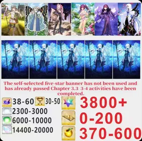 Japen server|3800+ Saint Quartz +Characters in the picture+ Call Sign 0-200 +Golden Fruit 370-600[See Picture]|Optional five stars not used + Plot has passed 3.2|Android|iOS |TLC027|Fate Grand Order