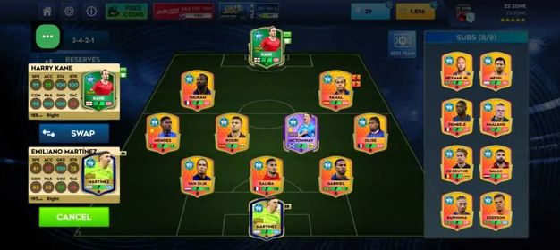 Premium DLS account featuring Harry Kane 97, Messi 96, Neymar Jr 95, Mbappe 96, Haaland 96 and De Bruyne 96.
