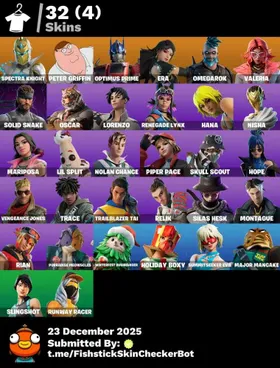 [PC/PSN/XBOX] 32 Skins | Spectra Knight | Peter Griffin | Optimus Prime | Snake | Lynx | Hana | 0 VB | FN29