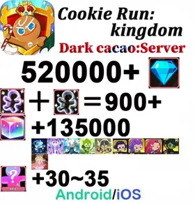 【dark cacao server】520000+ Crystals+See figure+ | 900～1100 Cookie Cutters |  random 30-40 Super Rare Cookie+135000 Rainbow Cube |Plot progress Chapter 5] iOS/Android/