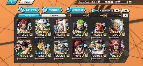 [4799][ IOS+ANDROID  4 EX / Shanks Light + Whitebeard + Yamato + Roger , Support 146% , Good Medal