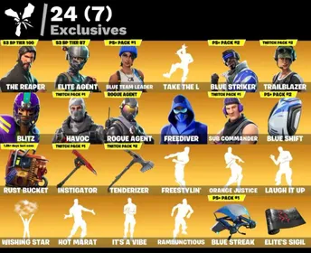 [PC|PSN|XBOX] 94 skins | The Reaper | Elite Agent | Blue Team Leader | Blue Striker | Take The L | Blitz | Havoc | Rogue Agent | Freediver | Sub Commander | 100 VB