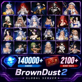 [GLOBAL]140000 Diamonds+ Beachside Angel Teresse（+5）+Respected Master Roxy+Esteemed Adventurer Eris+Orcbolg Goblin Slayer+Supreme God Archbishop Sword Maiden+Earth Mother Believer Priestess +Daughter of Starwind High Elf Archer+Pure White Blessing Refithea+Water Park Queen Wilhelmina+Hedonist Liberta+Dream Bride Eclipse（+5）+Daydream Bunny-Murphyia（+5）+Summer Vacation Dalvi（+5）+Stray Cats Rou+Frozen Queen Wilhelmina（+5）+Dark Saintess Liberta（+5）+Dancing Snowflake Yumi+Fist of Conviction Yozakura+Gentle Destroyer Yomi+Kind Ruthlessness Hikage+Noble Flame Ikaruga+Ocean Vanguard Luvencia+Pool Party Justia+Pool Party Scheherazade| Single draw coupon:2100 |5★ Recruitment Ticket*3 +|5★ Draw Ticket*10|random 70-100 five-star clothing+ 70-120 UR weapons|2,800 pulls|[Fast delivery] BrownDust 2 Account BDust 2