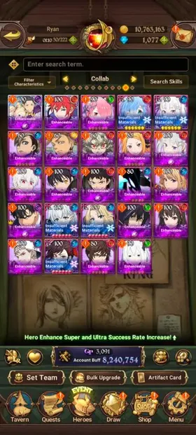 Global, 1.076💎 8,2 Million buff, 8LR + 14UR + 24 collab chars : Collab 3 chars Gachiakuta + 8 chars Rezero + Full Fire Force + Full Solo Levelling + Full Shadow + 4 chars Tower of God, have newest UR Meliodas + Special Reward Box