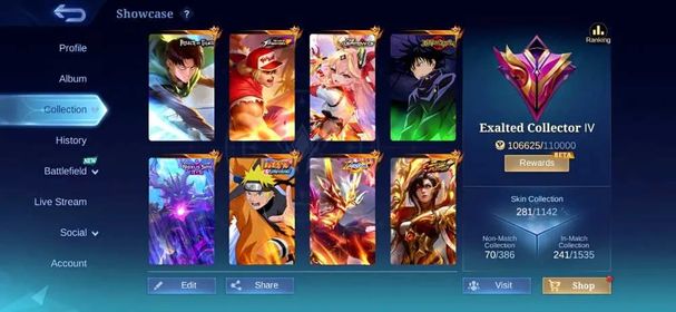[IOS/ANDROID] CEL LVL 47 | 101 HEROES | 281 SKINS | OP COLLAB SKINS | 196 LEGEND CORES | AOT LEVI - JJK MEGUMI - NARUTO - ASPIRANT GUINEVERE - BENEDETTA SOUL VESSEL - THAMUZ NEXUS - MOSKOV ALLSTARS - KOF PAQUITO - IXIA METRO - ALDOUS COLLECTOR - EPIC RECALL ABYSSAL THUNDER - 3 BUBBLE CHAT