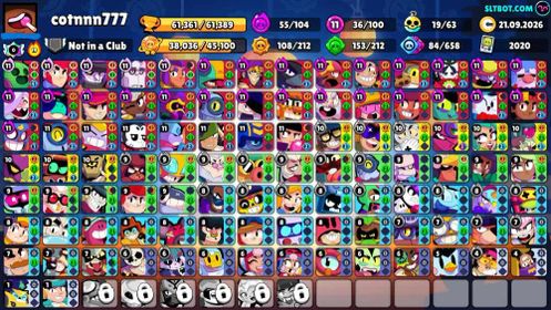 61K Trophies LVL130 | 104/107 Brawlers | 36 Max Brawlers - 29 Hypercharges | 285 Skins | 860 Pins | 475 Icons | 263 Sprays